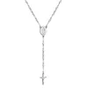 Luxusteel Rosary Bead Cross Pendant Necklace Stainless Steel Link Chain Long Jewelry Women/men Collares Inoxidable