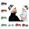 2020 8 Colors Parent-child Beanie Winter Warm Adult Kids Knitted Caps Outdoor Sports Beanies Plaid Wool Hats Festive Party Hats