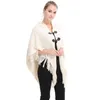 Fashion Women Poncho Tassel Woman Pashmina Horn Buttons Shawls Scarf Female Loose Ponchos Wrap Wool Cape Women Shawls 201214