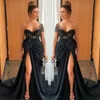 Seksowna Tanie Black Mermaid Prom Dresses Sweetheart Formalna Sukienka High Side Split Specjalne okazje Suknie Z Big Bow Party Wear Robes De Bal