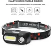 motion sensor dual lights waterproof headlamp COB Head flashlight torch lamps USB rechargeable 18650 battery headlights for outdoor hiking camping