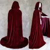 Giacche da sposa in velluto 2022 Cappe da mantello con cappuccio vintage Mantelle rosso scuro Cappotto da sposa lungo da donna Chaqueta Accessori per feste Retro Fata Fantasy Involucri verdi gotici medievali