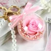 Eternal Flower Keychain Rensa Akrylboll Transparent Sphere 5cm Rose Key Ring Valentines Gift Bröllop Favoriter RRD13189