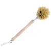 Kitchen Cleaning Brush Bamboo Long Handle Sisal Wash Pot Dishes Brush Can Replace Brush Head 23cm LX4522