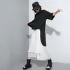 [Eam] 높은 탄성 허리 화이트 짧은 긴 넓은 다리 바지 새로운 느슨한 맞는 바지 여성 패션 조류 봄 여름 2020 LJ201030