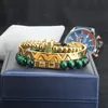 3pcs Conjunto Crown Bangel Bracelet for Men Green CZ Crown Braiding Bracelet Moda de aço inoxidável Jóias de manguito