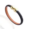 Europe America Fashion Style Lady Women Print Flower Letter Design Leather Bracelet Bangle With 18k Gold Double Round Nail Buckle4722759