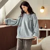 MELIFLE Зимние теплые фланелевые мягкие пижамные комплекты для женщин 100% бархат Atoff Домашняя одежда для сна Модная атласная плюшевая шелковая ночная рубашка 201217