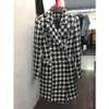 HIGH QUALITY New Stylish Designer Wool Coat Women's Double Breasted Lion Buttons Houndstooth Tweed Long Coat 201218