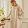 Vêtements de nuit pour femmes chemise de nuit longue robe coton femmes manches vêtements de nuit dame Simple rétro robe de nuit1