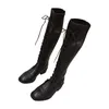 Botas de borracha das mulheres sapatos de outono botas-mulheres sexy coxa alta salto alto desenhador de luxo Lace Up Round Toe Chuva 2021 Med