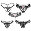 5pcs / lot 5 Style Noir Couleur Perle Culotte Femmes Sous-Vêtements Sexy G String Dentelle Strings Taille Basse Bowknot Strings LJ200822