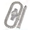 Chaines 3pcs Set Men Hip Hop Iced Out Bling Chain Collier Bracelets Watch 20 mm Largeur Colliers cubains