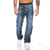 Män jeans män plus size höst mode veckad midvist raka medium knapp full längd casual mens baggy