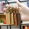Luxury Wooden Keychain High Quality Engravable Blanks Wood Key Chain Personalized Laser Walnut Leather keychains