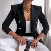 NEDEINS Autumn Blazer Women Double Breasted Blazer Coat Fashion Metal Lion Buttons Solid Color Coats Office Ladies Outfit 201114