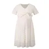 Women's Elegant Maternity Dress Beige White Breastfeeding Pregnancy Dresses Casual Floral Nursing Dress G220309