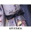 KPYTOMOA Women 2020 Fashion Office Wear Floral Print Patchwork Blazer Coat Vintage Pockets With Belt Female Outerwear Chic Tops LJ200911