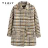 Vimly Coats and Jackets For Women Winter Plaid Wool Coat Fashion Turn Down Collar Single Breasted Thick Female Overcoat 30289 201215