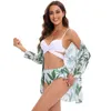 2022 Styles Kvinnors badkläder Sexiga två stycken Triangel Swimsuit + Beach Cover Lady Padded Bra Fashion Plant Bikini