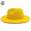 FS 2020 Neue Gelb Rot Patchwork Wollfilz Jazz Fedora Hüte Männer Frauen Breite Krempe Panama Cowboy Trilby Hut Party elegante Kappe C11236220041