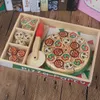 Pizza деревянные игрушки еда приготовление пищи симулятор посуда детская кухня притворяется поигрательность домика игрушка фрукты овощная посуда детские подарки LJ201009