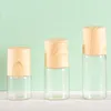 Mini Clear Roll On Bottles With SS Roller Ball Glass Bottle With Plastic Wood Grain Cap For Essential Oil Perfume