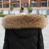 100 진짜 모피 칼라 고급 따뜻한 천연 너구리 겨울 스카프 여성 여성용 남성 재킷 코트 숄 227589977을위한 큰 모피 칼라 스카프