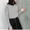 Kobiety Harajuku T Shirt Koreański Styl Crop Top Top Turtleneck Długie Rękaw Paski Topy Kobiet T Shirt Casual Lato Topy G220228