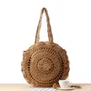 Shoulder Bags Simple Hollow Round One-shoulder Straw Bag Handmade Crochet Beach Female Purse Handbags