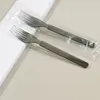 Thickened Long Handle Disposable Spoon Plastic Independent Packaging Fork Knife Black Creative Dessert Western Tableware