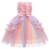 Unicorn Rainbow Dress Baby Girls Princess Flower Pastelドレス夏の誕生日パーティーコスプレのためのドレス子供コスチューム20220224 Q2