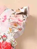 Baby Floral Lace Insert Ruffle Hem Jumpsuit med huvudband Hon