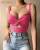 New V-neck Open Back Vest Sexy Womens Solid Color Kink Elastic Tie Small Outdoor Tank Top S-XL
