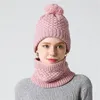 Écharpe d'hiver chaude unisexe solide tricoté ensemble anneau de cou foulards chapeau snood bonnet de fourrure hommes cachemire chaud laine col écharpes enfant Y201024