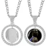 Custom Po picture Iced Out Rotatable Double Side Round Pendant Necklace for Men Women Personalized Memory Picture Hip Hop Jew346A