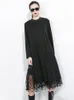 [EAM] Women Black Mesh Dot Split Joint Dress Stand Collar Long Sleeve Loose Fit Fashion Spring Autumn 1B593 220308