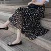 Lato Szyfonowa Streetwear Kobiety Oversized Floral Printed Midi Spódnica Damska Dorywczo Wysoką Talia A-Line Nieregularne Ruffle Edge Spódnice G220309