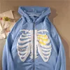 2022 US Fashion Hot-selling Skeleton Printing Hoodie Anime Men Women Long-sleeved Zipper Hoodie Jacket Loose Streetwear Sweatshirt