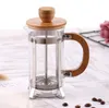 Potenciômetro de aço inoxidável do café da imprensa de 350 ml com tampa de bambu e lidar com chaleiras de vidro portáteis duráveis
