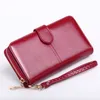 Wax Skin Wallet long zipper mobile phone bag female oil skin big money clip card bag