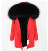 두꺼운 실제 모피 코트 큰 너구리 모피 칼라 후드 재킷 코트 분리 가능한 토끼 모피 안감 겨울 파카 패션 여성 의류 20112