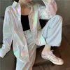 Neu gekommen! Transparente Laser Symphony Sonnenschutz-Taschen-Jersey-Jacke, transparente Jacke, schillerndes Regenbogen-Hologramm-Hemd, Blusenmantel 201112