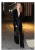 RoseDiary Runway Celebrity Sexy Deep V neck Velvet Jumpsuits Spring Black Casual Wide Leg Pants Jumpsuit Velour Overalls Sashes T200509