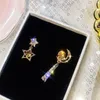 925 aguja de plata asimétrica estrella luna diamante perla pendientes feminidad personalidad coreana neto rojo pendientes