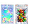 Sacchetti richiudibili a prova di odore Sacchetto in lamina di mylar Borsa piatta con cerniera Laser Arcobaleno Imballaggio a colori olografico per bomboniere Conservazione degli alimenti/Lucidalabbra/Gioielli