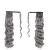 body wave grey human hair ponytail clip in silver hairs ombre brown pony tail updo women afro gray hair-extension