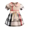 Nowe Dziewczynek Sukienka Dzieci Lapel College Wind Wiatr Bowknot Z Krótkim Rękawem Plisowana Koszula Polo Spódnica Dzieci Casual Odzież Kids Odzież Designer Odzież