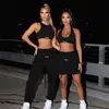 Fashion-Women's Two Piece Pants Simenual Casual Sweat Bra And Sweatpants 2 Outfits Lounge Wear Letter Halter Sporty Women Matching Sets Simp