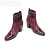 7cm High Heels Men Boots Wine Red/Black Party and Wedding Ankle Boots Men Pointed Toe Botas Hombre, Big Sizes 38-46